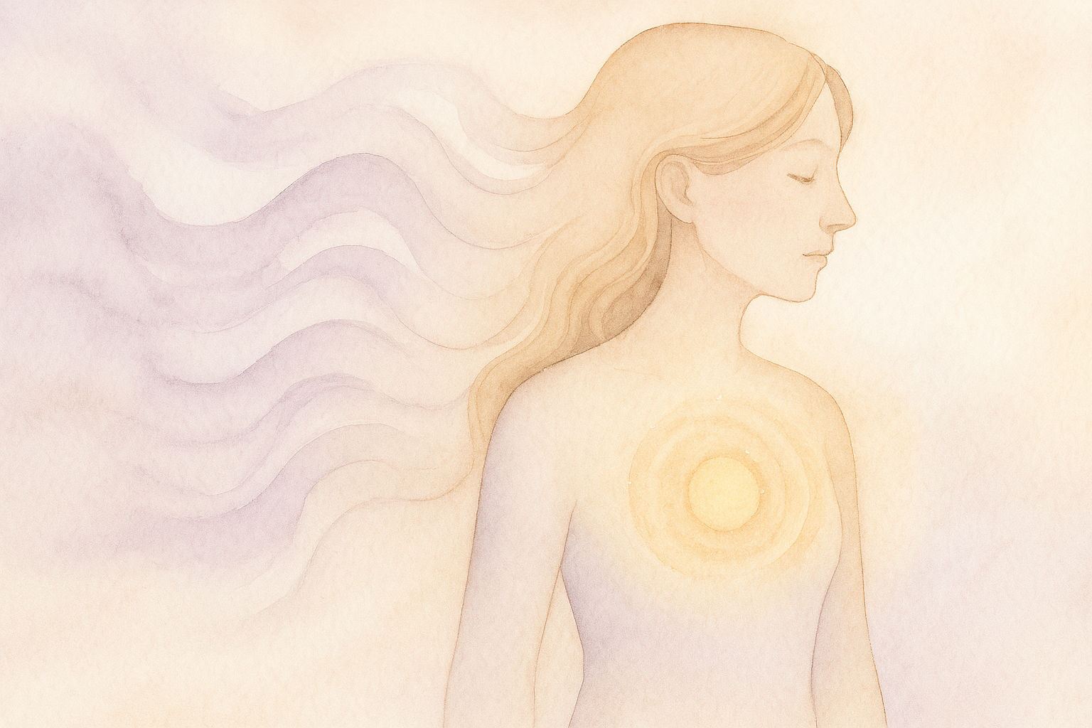 Illustration retour à soi - femme se reconnectant à sa lumière intérieure